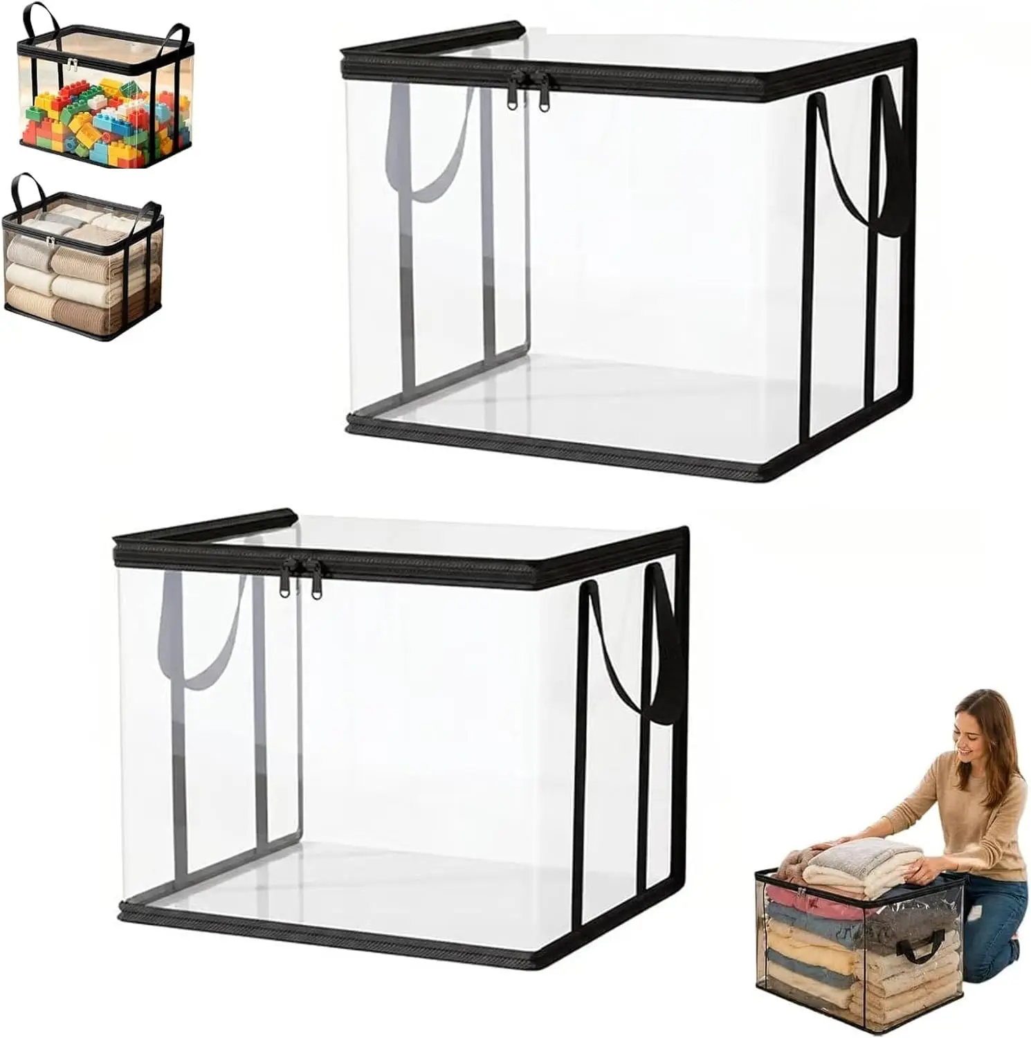 2pcs，Stuffed Storage Pvc Organizer Bag Doll Storage Container Waterproof, Large Heavy Duty Thick Plastic Clear Storage, Large Clear Thick Plastic Storage Box with Hinged Lid for Clothes