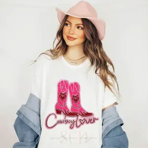Cowboy Lover Sequin Patch Top Valentines Day Western Country