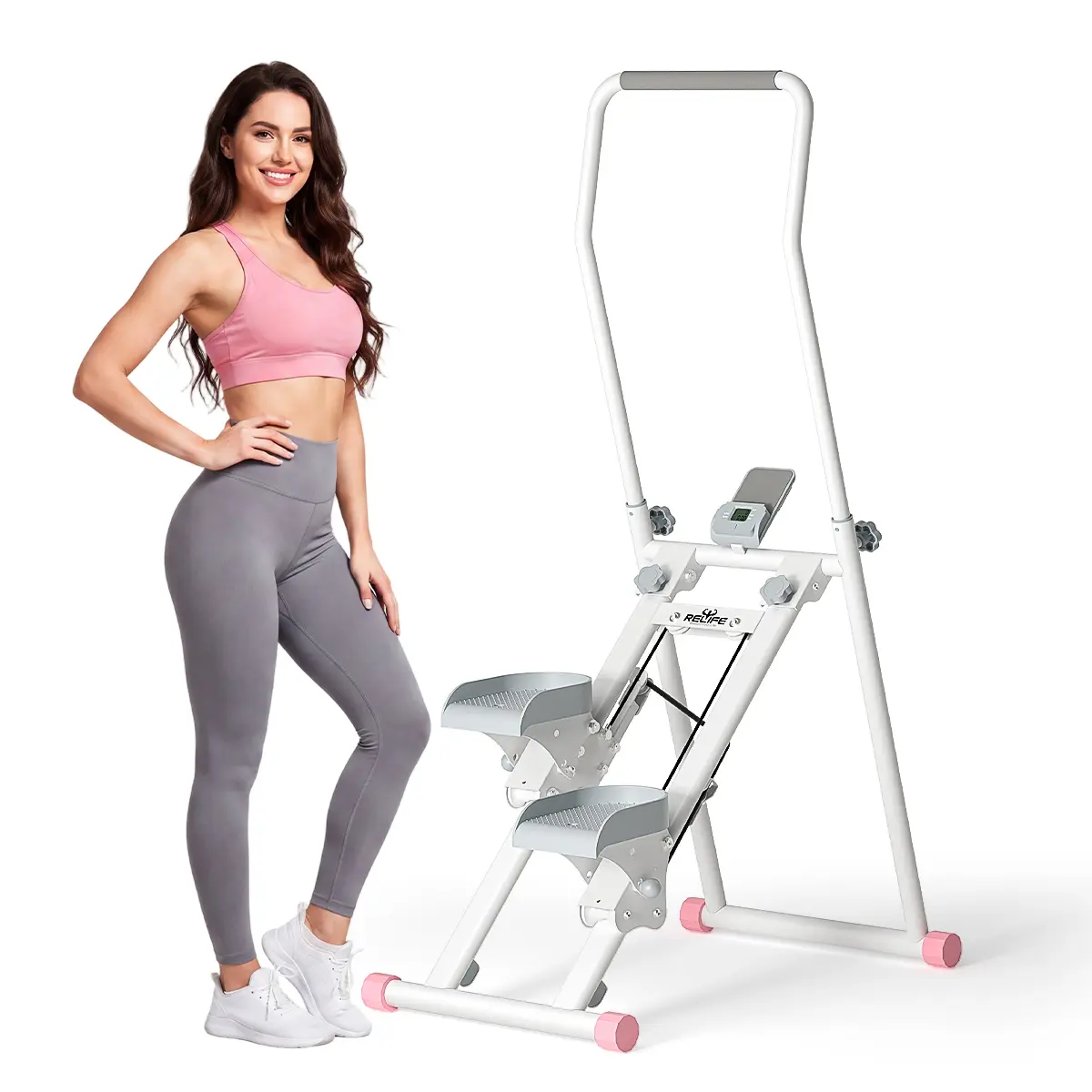 RELIFE Compact Stair Climber Exercise Machine, Sturdy Home Workout Equipment with Adjustable Resistance & Hand Bars for Cardio and Total Body Training, Home Exercise Equipment, Workout Fitness Equipment