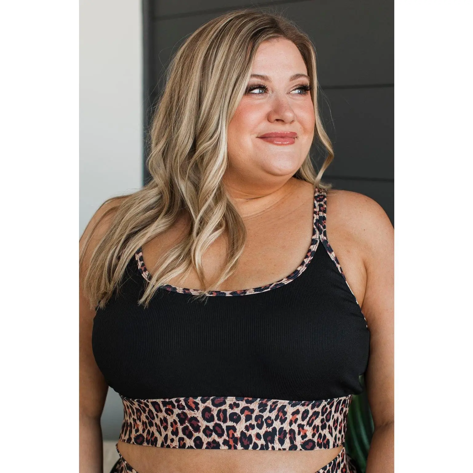 Chasing Tides Ribbed Swim Top- Black & Leopard