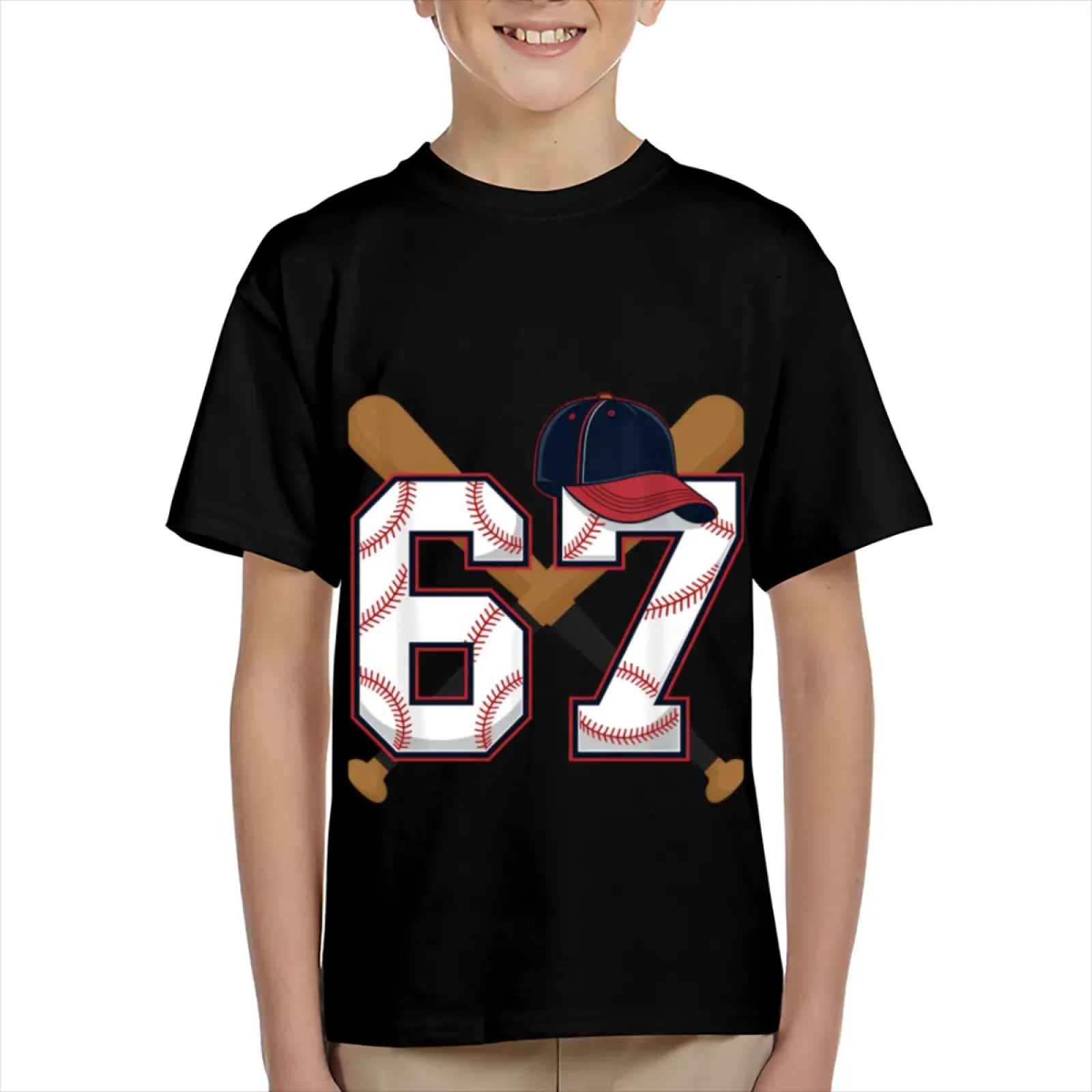 Kid's T-shirt Funny SIX SEVEN 67 gesture robot number character mecha  lightning fun 100% cotton pattern T-shirt for boys and girls  toddler cartoon T-shirt, teen boy clothing gift G-3