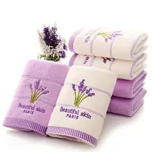 Lavender Flower Pattern Bath Towel Set, 2 Counts/set Soft Absorbent Towel, Bathing Accessories for Home Bathroom Spa Hotel