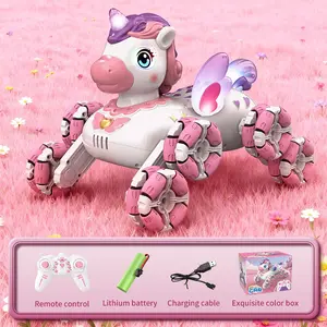 Pink Remote Control Robot Unicorn Car for Girls, 8-Wheel Drift Stunt Car with LED Lights Music 360° Demo, 2.4Ghz Off-Road RC Toy Gift for Kids Ages 3+