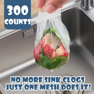 300 Counts Dishwashing Sink Drain fine net strainer Net Bag, no manual cleaning needed – toss after use, works with laundry basins & floor drains