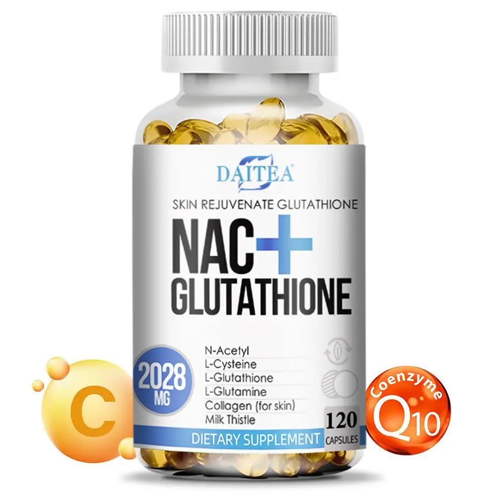 Daitea NAC + Glutathione Dietary Supplement - Vitamin, C-Vitamin Antioxidants, Nutritional Supplements for Liver & Skin Health, 120 Capsules