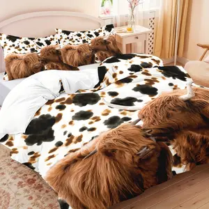 3-piece bedding set (1 duvet cover + 2 pillowcases, no insert) featuring cute animal prints of woolly cows, Highland cows, and dairy cows. Soft and comfortable, this set is suitable for room decor, can be used year-round, and makes a great gift.
