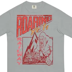 Roaring Yeti Railway Tee Y2K 90s Retro Graphic Streetwear Vintage Theme Park Inspired Expedition Mountain Style 100% Soft Cotton Distressed Lettering Expedition Style  Relaxed Fit