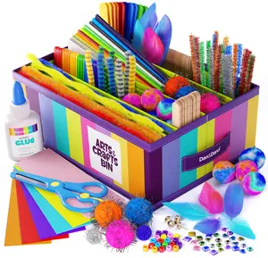 Dan&Darci Arts & Crafts Supplies Kit with 500+ Pieces Pipe Cleaners Pom Poms Stickers & Storage Bin for Kids Creativity