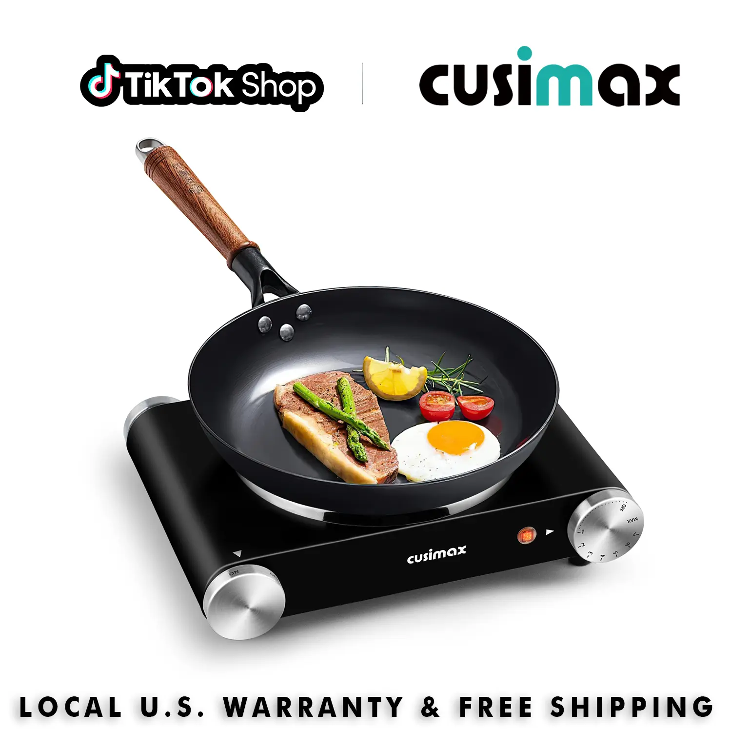 CUSIMAX Cast Iron Knob-Controlled Electric Hot Plate - Stainless Steel Single Burner with Precise Adjustable Temp Control, Auto Shut-Off, US Plug, Portable Countertop Stove for RV/Home Use, Precise Temperature Control,SummerFinds tiktokshopbacktoschool