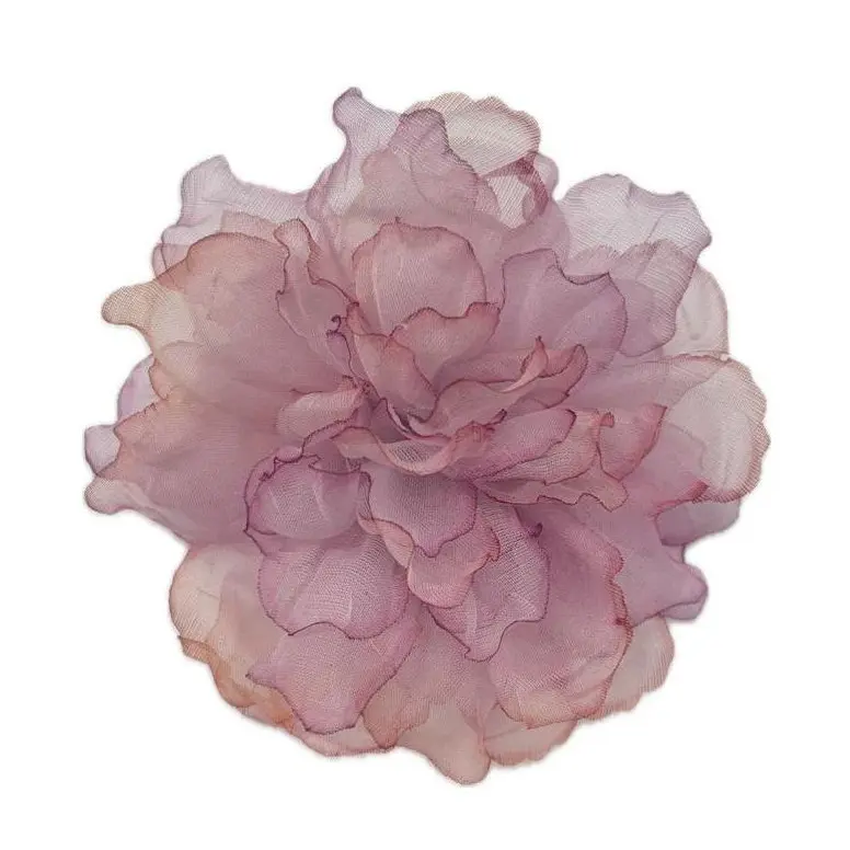 M&S Schmalberg 4.5" Gardenia Flower Hand Dyed Millinery Vintage Fabric in shades of Light Lavender, Pink, Coral Brooch Pin