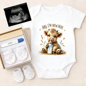 Soft Baby Bodysuit Cow With Bottle Cartoon Print 100% Pure Cotton Non-Irritating Snap Closure Breathable Stretchy Great For Sleep & Play