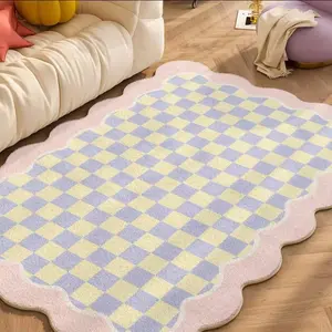 Checkerboard and Abstract Pattern Rug, 1 Count Non-slip Soft Floor Decorative Fluffy Rug, Decorative Carpet for Home Living Room Bedroom, Home Decor, Soft Floor Mat