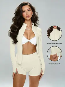 Women's Zipper Yoga Jacket, Zip Front Jacket, Slim-Fitting Short Outerwear, High-End Casual Sporty Top, Suitable for Gym and Home Comfort