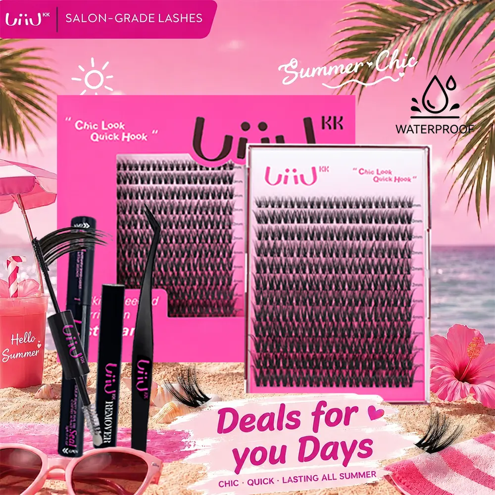 UiiUKK Flora Lash Kit Volume Boosting Waterproof Long-Lasting DIY Extensions 144 PCS Cluster Lashes Soft Kim & Kylie D curl 8-18mm Mix Easy DIY At Home Ultra Thin Band beach essentials
