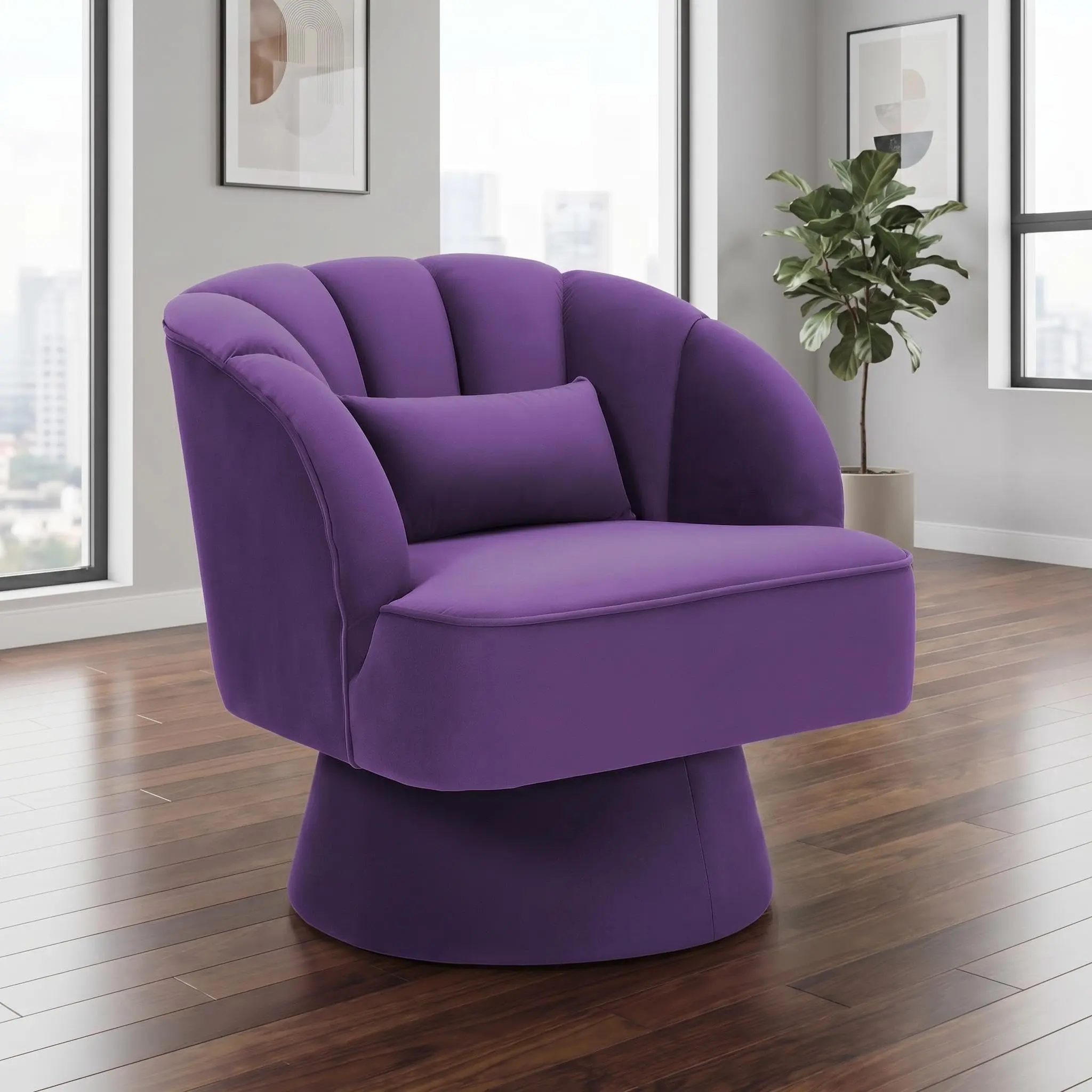 Mid Century Modern Swivel Barrel Chair - Premium 360° Swivel Accent Chair with Plush Velvet Upholstery, Wide Cushioned Seat & Round Lounge Design for Living Room Bedroom Office
