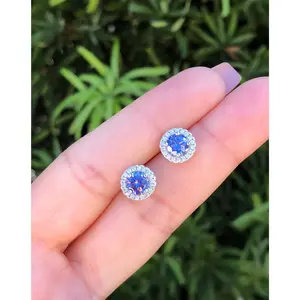 Tanzanite Round Halo Earrings