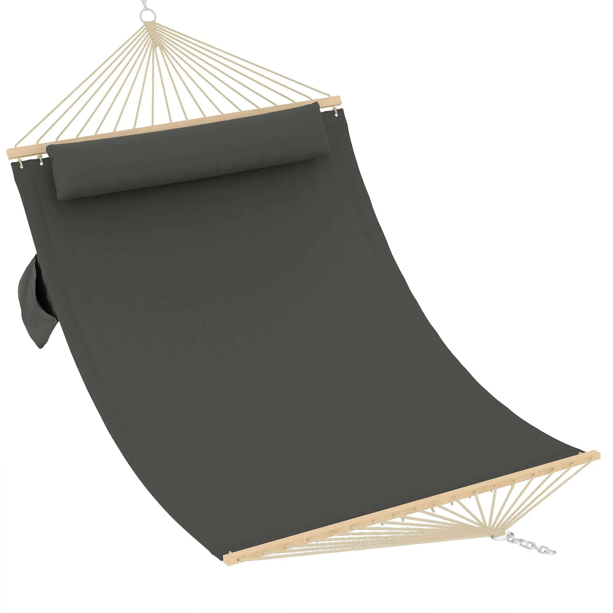 Oversized Large Size 2-Person Quilted Double Hammock - Hardwood Spreader Bars, Soft Pillow, 450lbs Weight Capacity, Outdoor Patio Wood Hammock for Backyard, Poolside, Outdoor Hammock