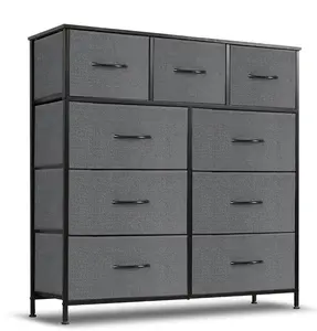 9 Drawers Dresser for Bedroom, Tall Fabric Closet Chests Organizer Tower Furniture with Wooden Top Metal Frame for Clothes, Room, Living Room, Hallway, Entryway,Gray