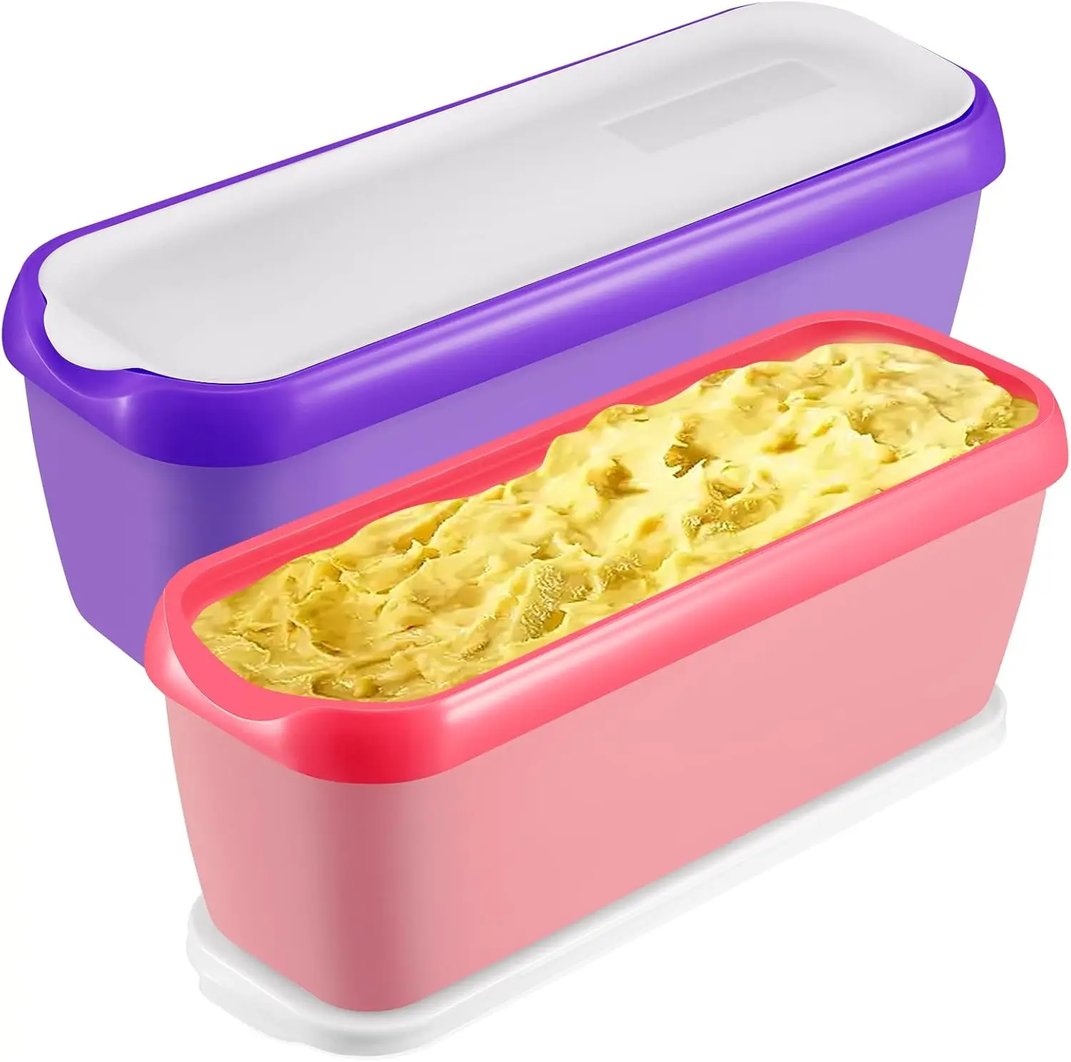 Ice Cream Containers Set of 2, 1.5 Quart Ice Cream Tub, Reusable Homemade Ice Cream Tubs with Stackable Freezer Storage Container for Yogurt, Sorbet, Gelato