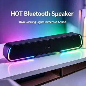 RGB Marquee Light Mini Soundbar, Desktop Long Strip Bluetooth Speaker with Colorful LED Lights