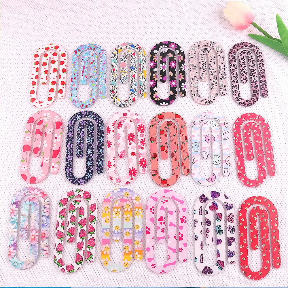 15pcs Jumbo Acrylic Printed Pattern Paper Clips, Stationery Office Supplies for Office Reading Enthusiasts, Summerwins Scrapbooking Adhesive Watermelon Adhesive Fasteners