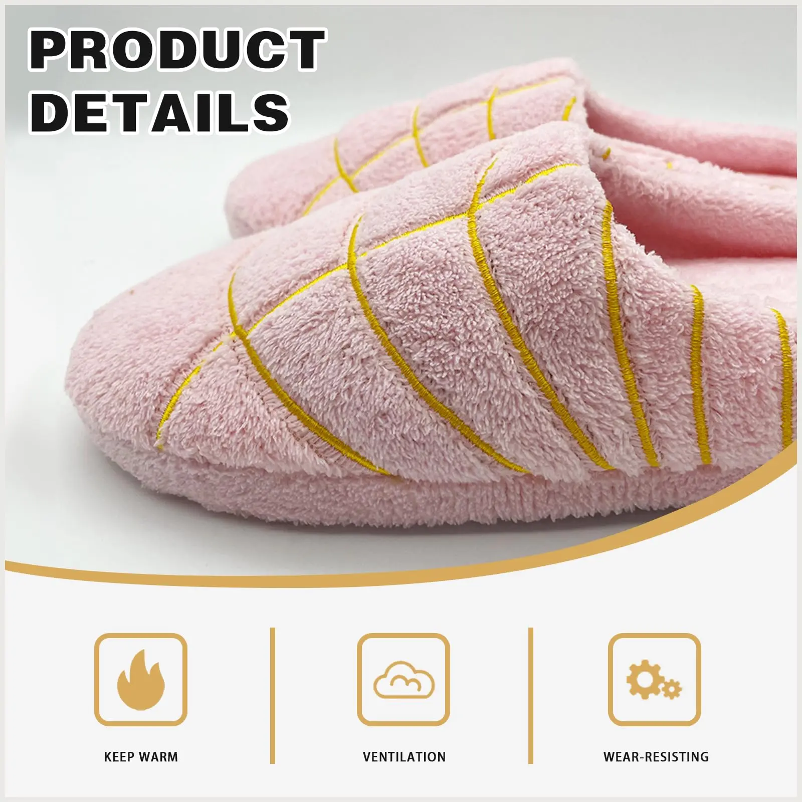 VOBJAk Retro-Chic Slide Slippers - Women's & Men's Ankle-Height Cotton Footwear, Anti-Slip Plastic Sole, Soft Cozy Mexico Concha Bread Design Home Shoes