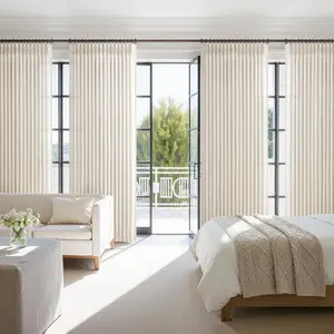 Cream Beige 2-Panel Memory-Trained Pinch Pleat Thick Linen Farmhouse Window Curtains - Light Filtering, Privacy Drapes for Living Room Decoration