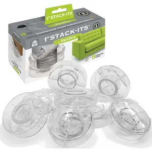 CB658 Stack-Its 1 Inch Adjustable Bed Risers/Furniture Risers (Set of 8) Lifts Height 1", 2", or 3" When Stacked - Clear Heavy Duty Raisers