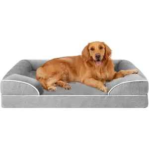 Orthopedic Dog Bed for Extra Large Dogs 44x32Inch Waterproof Memory Foam XL Pet Bed with Sides Non-Slip Egg-Crate Foam Big Dog Couch Bed with Washable Removable Cover Grey Detachable Design