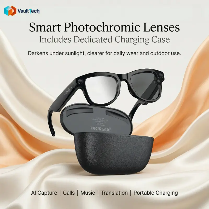 M02 Ultra Multi-Use AI Glasses with Blue Light Lenses, Sunglasses and Photochromic Lenses, 8MP Capture, WiFi 4, BT5.3 for Office, Travel and Sports, Multifunctional Smart Glasses, Smart Eyewear