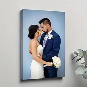 2D Flat, Personalized Custom Photo Canvas Print - Framed Wall Art with Your Own Photo, Wrap-Around Frame, Bohemian/Art Deco/American Style, Easy Hook Installation, Durable Fade-Resistant Canvas for Wedding, Family, Couple, Pet Portraits - Home Decor
