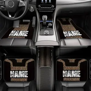 Custom Car Floor Mats in a Set of Four, Featuring Personalized Names/Text And a Leopard Print Design — Durable Mats Ideal for The Driver, Front Passenger, Rear Seats, And Trunk, with The Possibility to Include Names/Text, Fitting Most Cars, Trucks