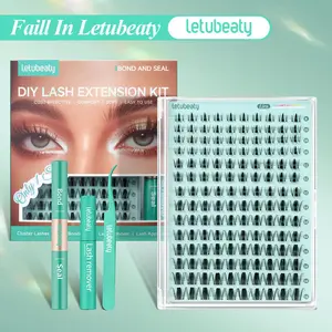 LETUBEATY Diy Lash Clusters Kit Soft Fluffy Long Lasting Lashes with Glue Remover Tweezer for Beginners Easy At Home Application Eyelash Set Black Glue - Makeup, Salon, Cosmetic