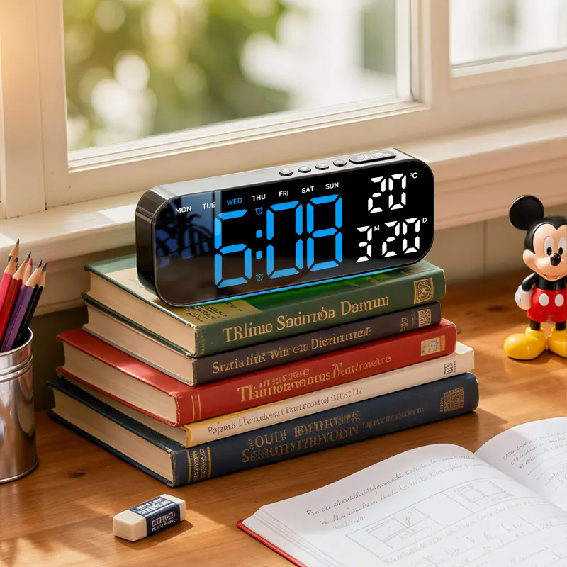 TIMESS Multifunctional Colorful Digital Clock, 10-Inch LED Large Display, Adjustable Brightness (Intensity), Calendar, Week & Temperature - Modern Oval Wall/Desk Clock for Bedroom, Office, Ideal Birthday & Halloween Gift
