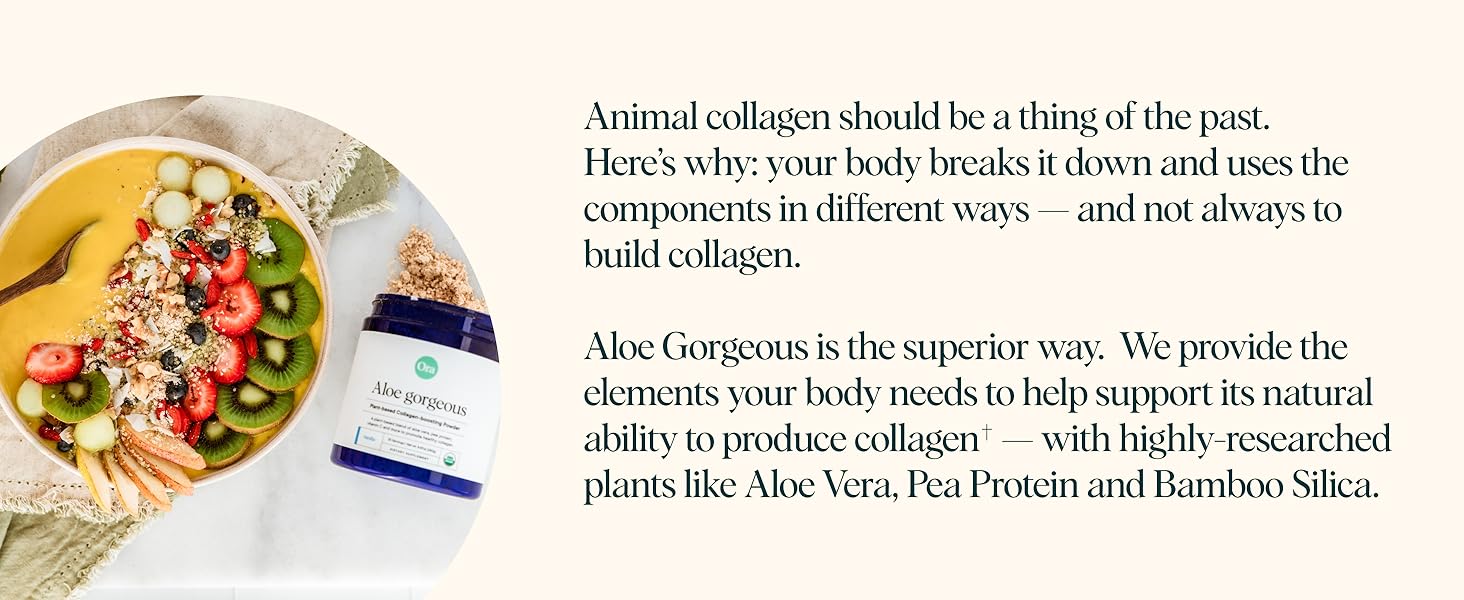 Ora Organic Vegan Collagen-Boosting Powder for Women and Men - Hair, Skin, & Nails Support - Bamboo Silica, Plant-Based Protein, Organic Vitamin C, Aloe Vera - Vanilla Flavor, 20 Servings