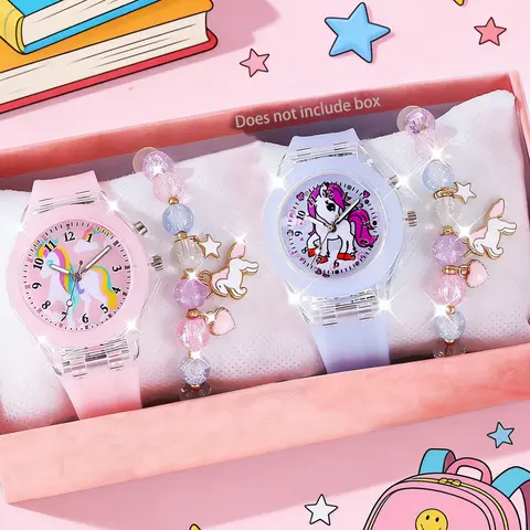 Fashionable Cute Girly Unicorn Glowing Quartz Set, Colorful Pony Star Bracelet Jewelry, Back-To-School Gift, Daily Wear