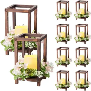 VEVOR 20 Set/60 Pcs Wooden Wedding Lantern Centerpiece, Includes 20 Wooden Lantern Candle Holder 20 Flameless LED Candle 20 Champagne Flower Wreath for Wedding Table Party Farmhouse Decor, BrownVEVOR Super Brand Day