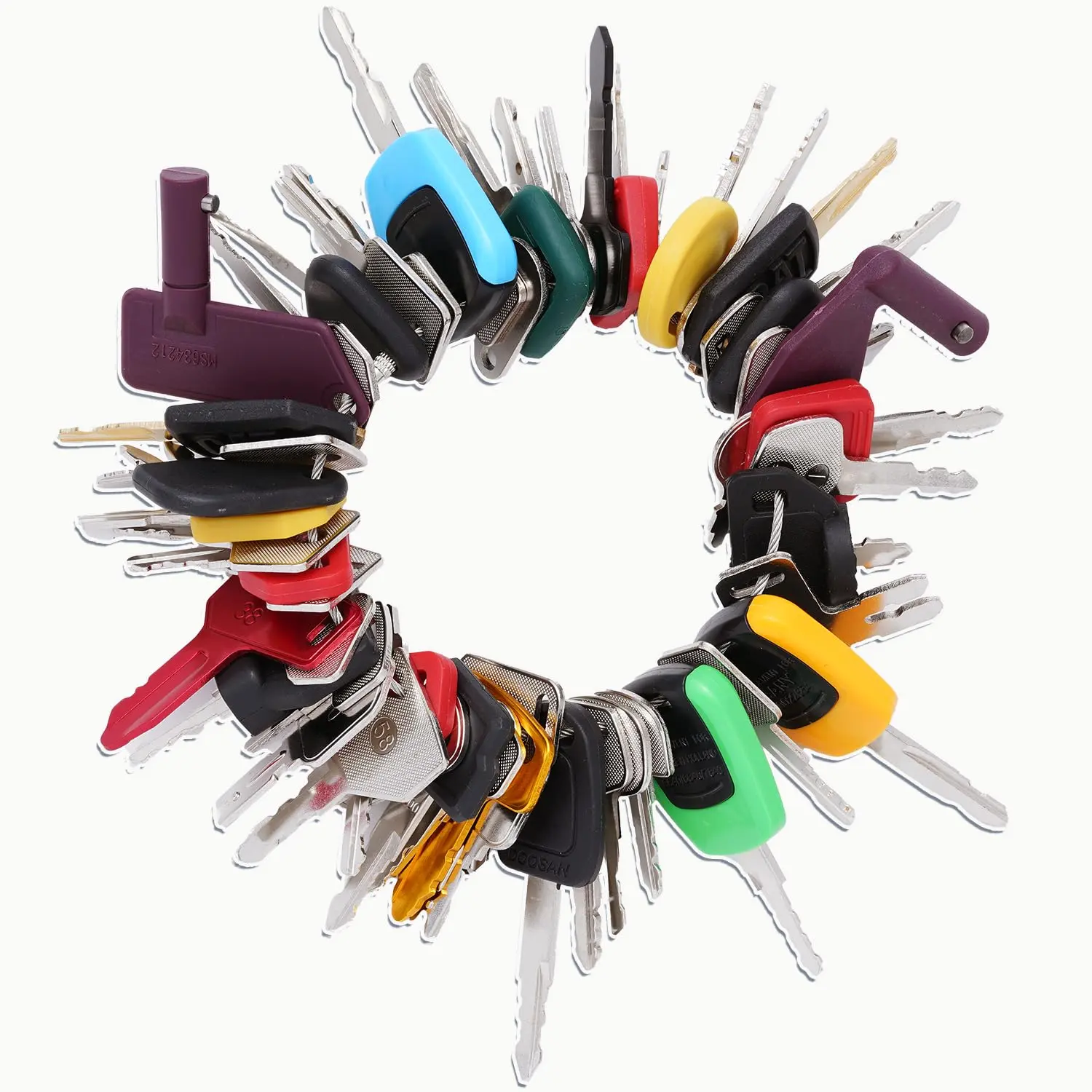 WAH LIN PARTS 55-Piece Essential Heavy Equipment Master Key Set with Stainless Steel Multitool Keychain Opener, Adjustable Key Ring, Easy Identification, for CAT Caterpillar, JCB, Komatsu