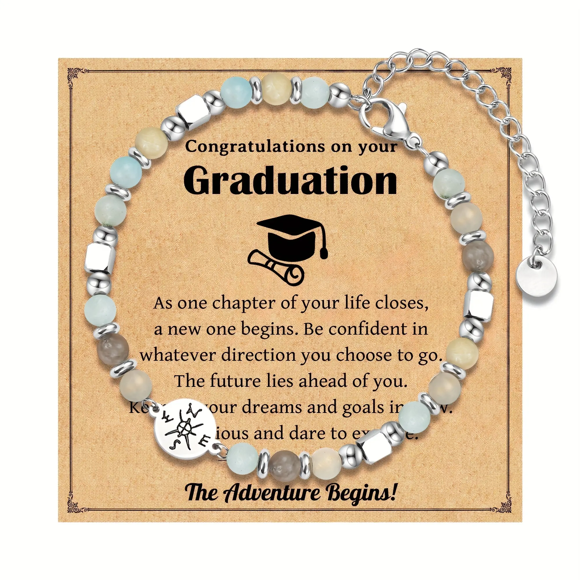 High School And University Graduation  Compass Bracelet: Turquoise Good Luck And Protection Bracelet A Graduation  for Sons, Grandsons, Daughters, Granddaughters, Nephews, Nieces, Friends And Students, Complete with a Card dainty jewelry gift
