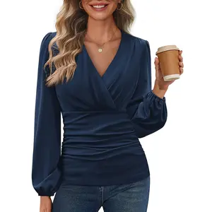 Grace Karin Long Sleeve Blouses for Women Dressy Casual, Wrap Tops Work Shirts, 2026 Spring Business Outfits