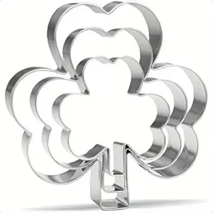 St Patrick's Day Clover Cookie Cutter Set, 3-Piece Mini Medium Large, Stainless Steel Metal Irish Party Supplies, Saint Patrick's Day Decorations