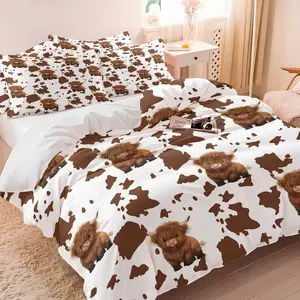 Cute Highland Cow & Cow Print Duvet Cover Set, 1 Duvet Cover + 1/2 Pillowcases, No Filling, HD All Season Print, Soft Cozy Breathable Bedding, Farmhouse Pattern for Girls Bedroom & Dorm Decor, Easy to Clean