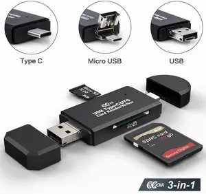 New Card Reader USB 3.0 Type C Micro SD TF OTG Smart Memory Adapter for Laptops & Computers Black 3-in-1 Adapter