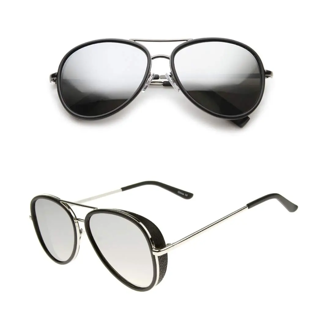 Fashion Culture Unisex Roadster Aviator Sunglasses | Edgy Metal Frame with Side Covers and Flush Fit Mirrored Silver Lenses