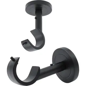 Heavy Duty Curtain Rod Brackets for Wall & Ceiling Installation, 2 Pack Ceiling Mount Curtain Holders, Hardware Bracket Set for 1 Inch Rods, Black Finish