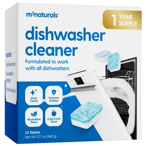 Dishwasher Cleaner & Deodorizer Tablets, Fights Grime, Grease, Limescale, Residue & Odor, Heavy Duty Cleaning Descaler Pods, Septic Safe, 24 Fresh Apple Scented Tablets, 1-Year Supply, by M3 Naturals