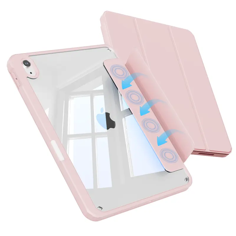 Kenke Transparent Sturdy Tablet Case with DIY Back Panel, Magnetic Detachable Cover, Pencil Slot, Slim Trifold Stand Holder, Portable Charger Compatible with iPad 11th Gen 11"(A16)2025,10th Gen10.9"2022,Air11"M3/M2 7th/6th Gen,Air5th/4th Gen10.9"2022/2020