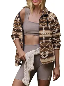 FISOEW Full Zip Up Fleece Western Aztec Print Long Sleeve Fall Winter Shacket Pockets Casual Womenswear poncho Chinos polyester outfit trench coat clothes women leather Outdoor Soft Basic Style puffer Chic Everyday fur coats for women leather jacket