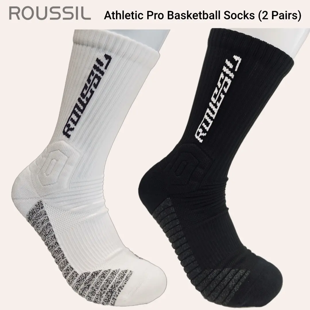 Athletic Performance Crew Socks for Men & Women (2 Pairs), Cushioned Basketball Socks with Ankle & Arch Support, Breathable & Moisture Wicking, Breathable Socks White Socks Compression Socks