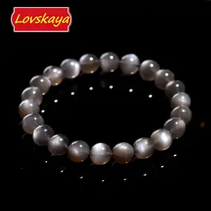 AAA Grade Black Moonstone Natural Crystal Bead Bracelet Fashionable Elegant Unisex Crystal Bracelets Jewelry for Adults Bead Diameter Deep Black with Grey Flashes
